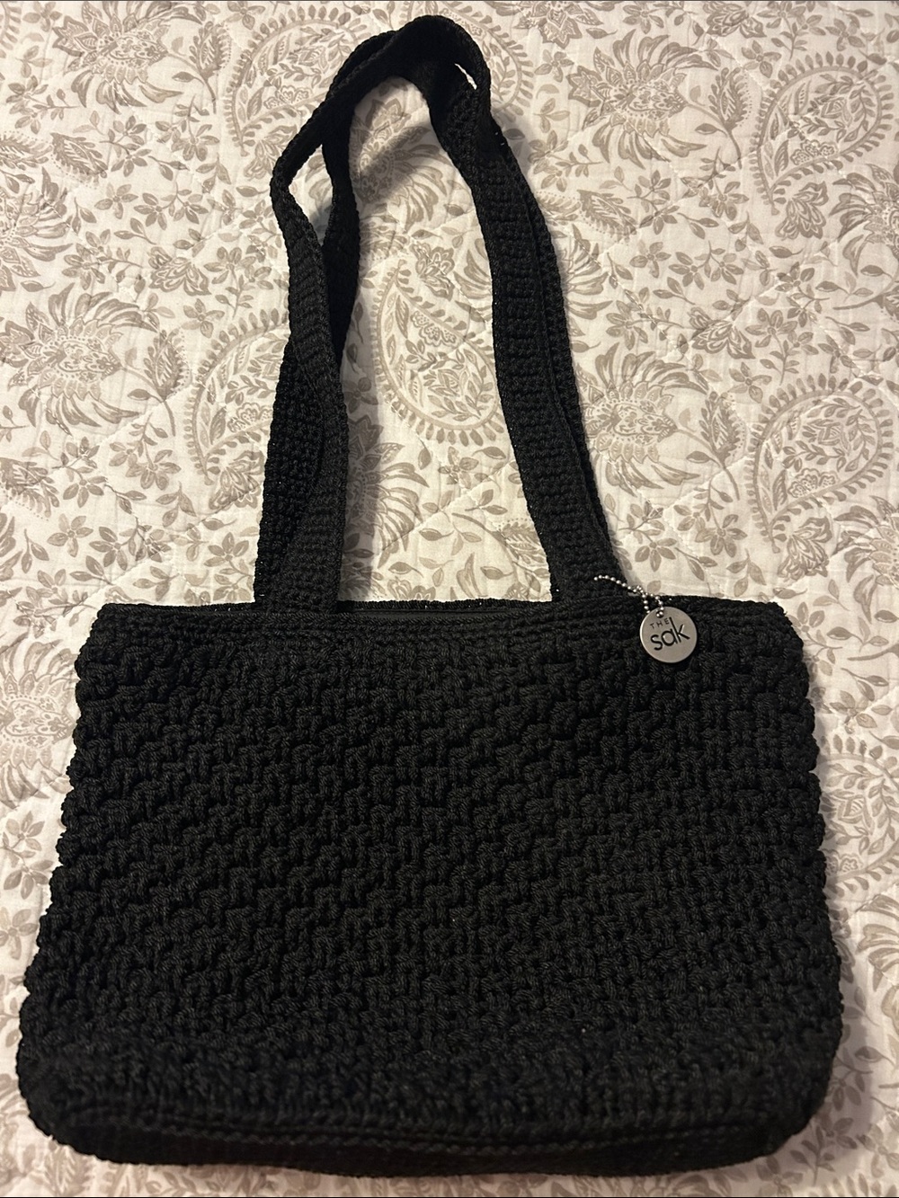 The Sak Black Crochet Shoulder Tote